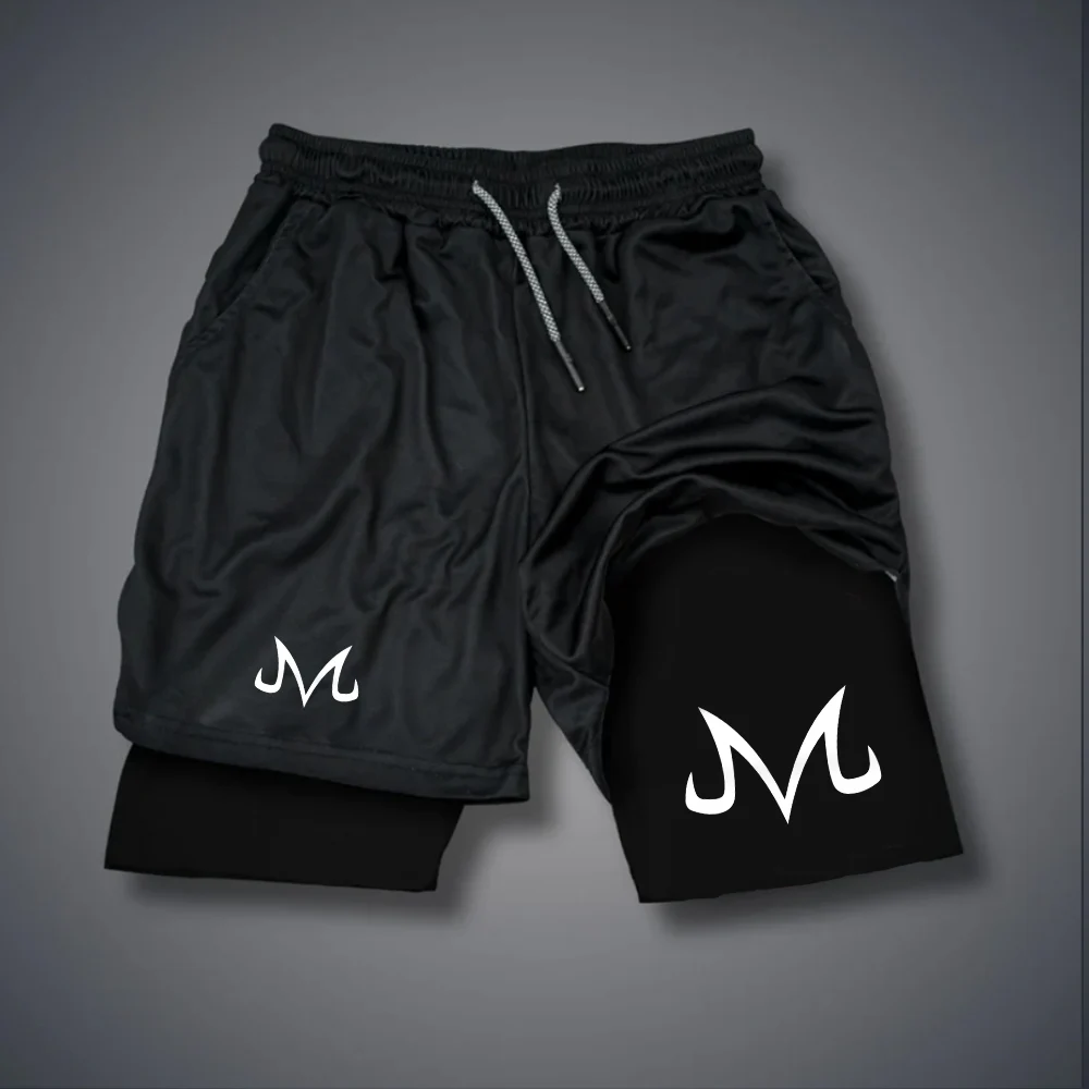 Übergroße Shorts mit einfachem Buchstaben und Anime-Aufdruck, 2-in-1-Mode-Sommer-Strandshorts, Gym-Performance-Shorts mit Kordelzugtasche
