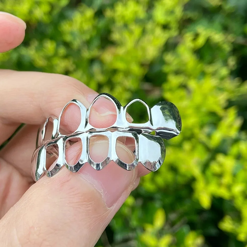 Klassische 4-Hohlzahn-Grillz 6/6 Set Hip-Hop Gold Silber Siebenfarbige Zahnkappen Unisex-Schmuck für Cosplay – Detail 12