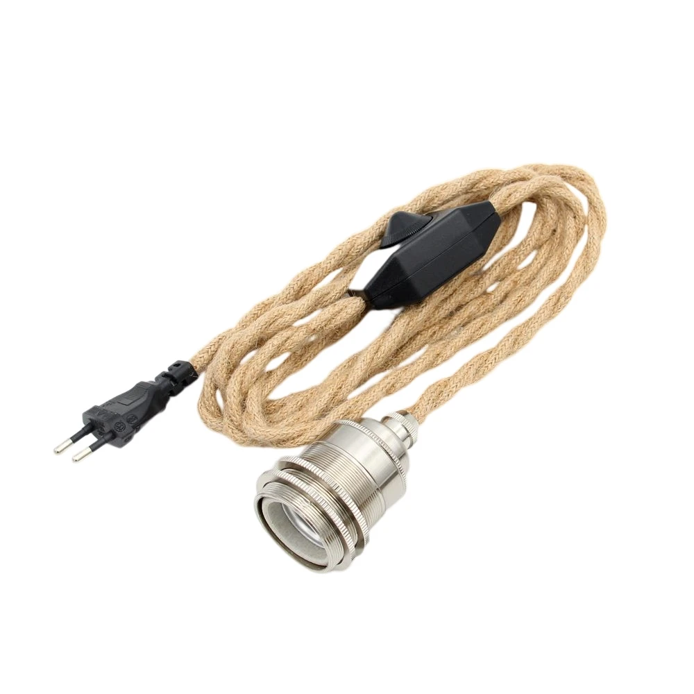 220-240V AC EU Plug  Hemp Cord with Dimmer Switch and Vintage Lamp Holder E27 for Hanging Light