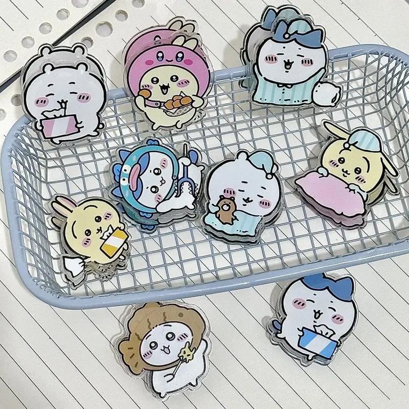 Clips de papier Chiikawa en acrylique et PP, style tendance, motif de dessin animé mignon, porte-documents double face, support de stockage pour papiers et documents, cadeau de papeterie.
