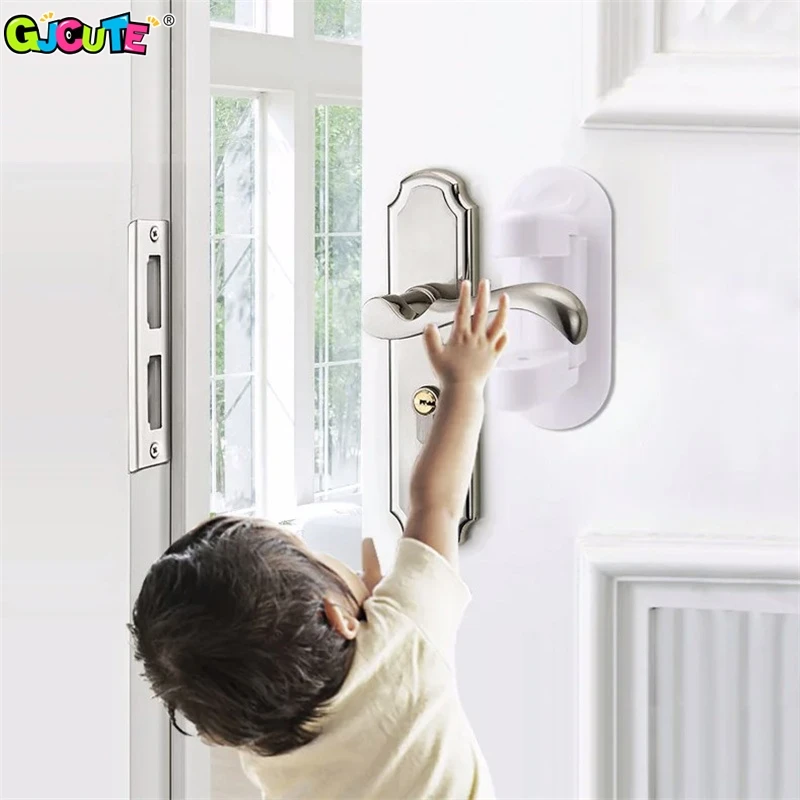 1Pcs Plastic Baby Safety Door Lever Lock Self Adhesive Blocker Handle Jammer Prevent Kids To Open Bedroom Bathroom Kitchen Door