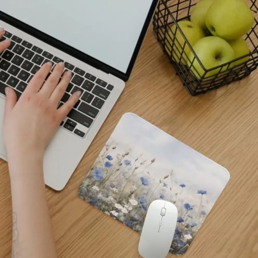 Blue Flroal Mouse Pad, Vintage Motif Small Mouse Pad, Watercolor Blue and White Floral Travel Mousepads, Summer Spring Desk Dec