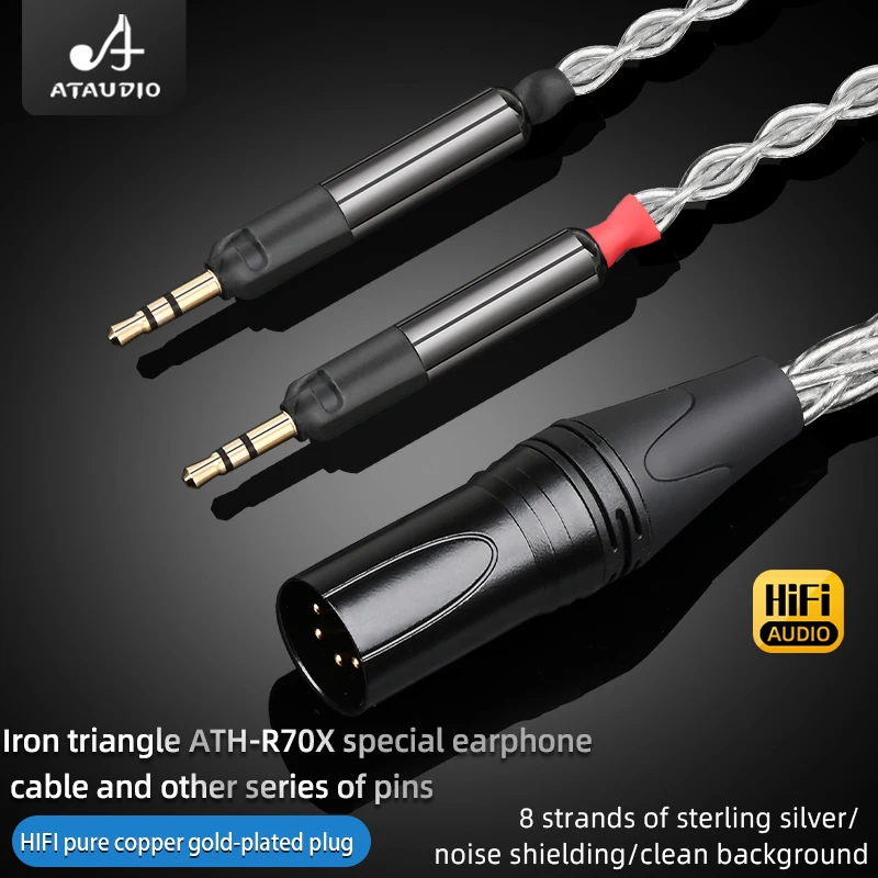 ATAUDIO HiFi ATH-R70x Headset Upgrade Cable 4.4/2.5mm XLR Pure Silver Wire Core Earphone  Cable for ATH-R70X Headphones