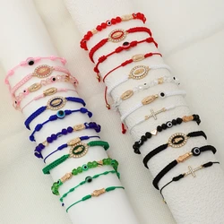4 PCS/Set Handmade String Virgin Mary Cross Jesus Mexican Bracelets Fashion Bracelets for Men Women Girls Jewelry Gifts