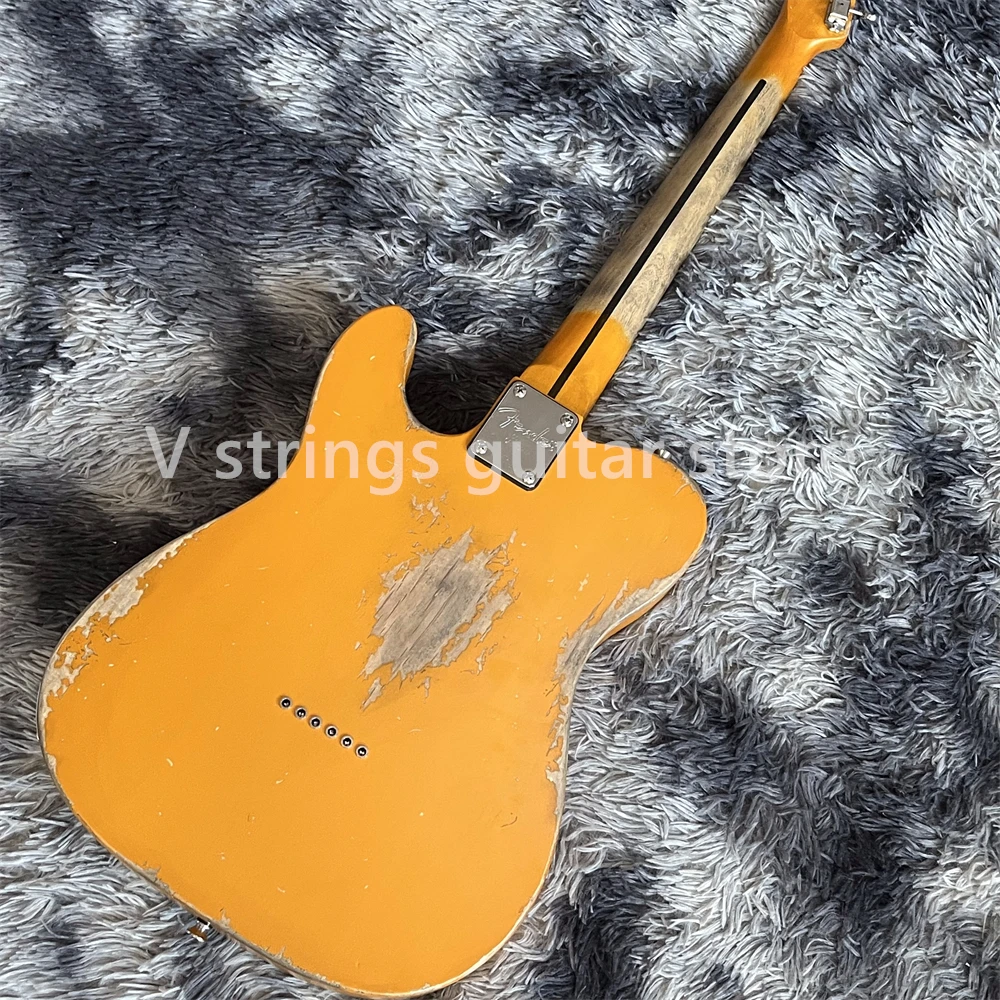 Guitarra eléctrica amarilla envejecida con diapasón de cuello de Arce, reliquias de mano, envío rápido, en stock, gran oferta