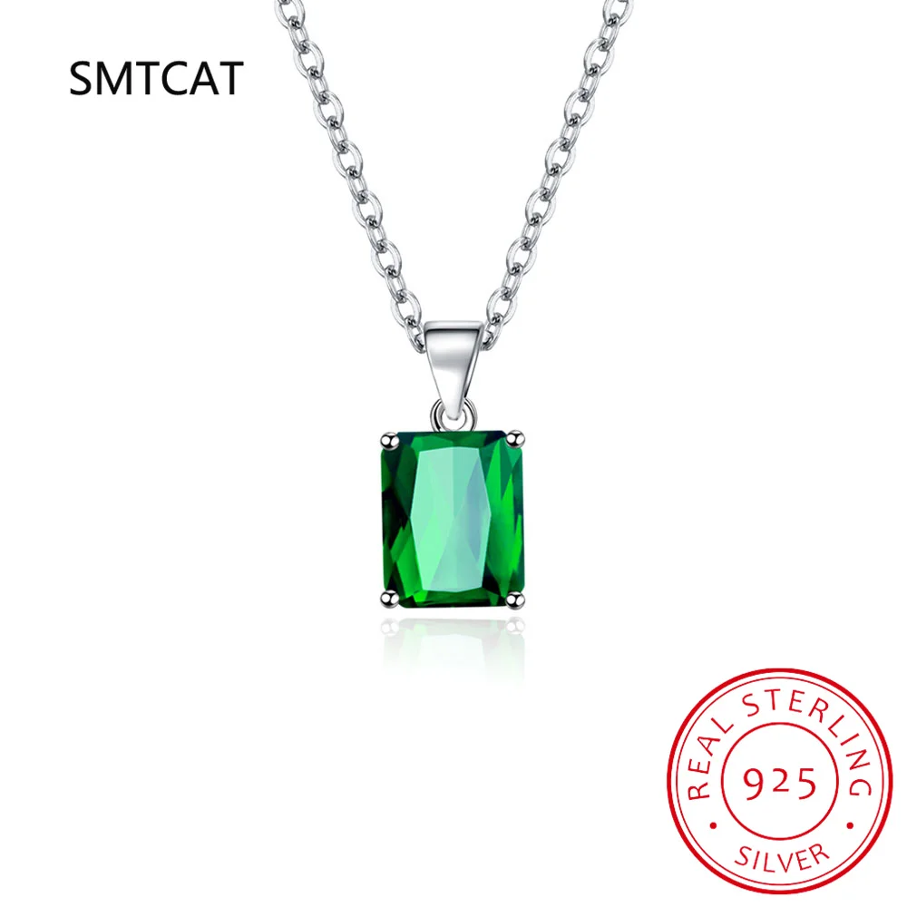 6ct Simulated Nano Emerald 925 Sterling Silver Pendant Necklace for Women Statement Gemstone Choker Colar de Prata