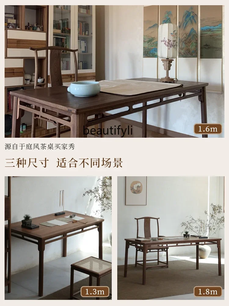 Neuer chinesischer Stil, schwarzer Walnuss-Holzschreibtisch, Massivholz-Teetisch, antike Studie, Kalligraphie-Tisch, Kalligraphie- und Maltisch G