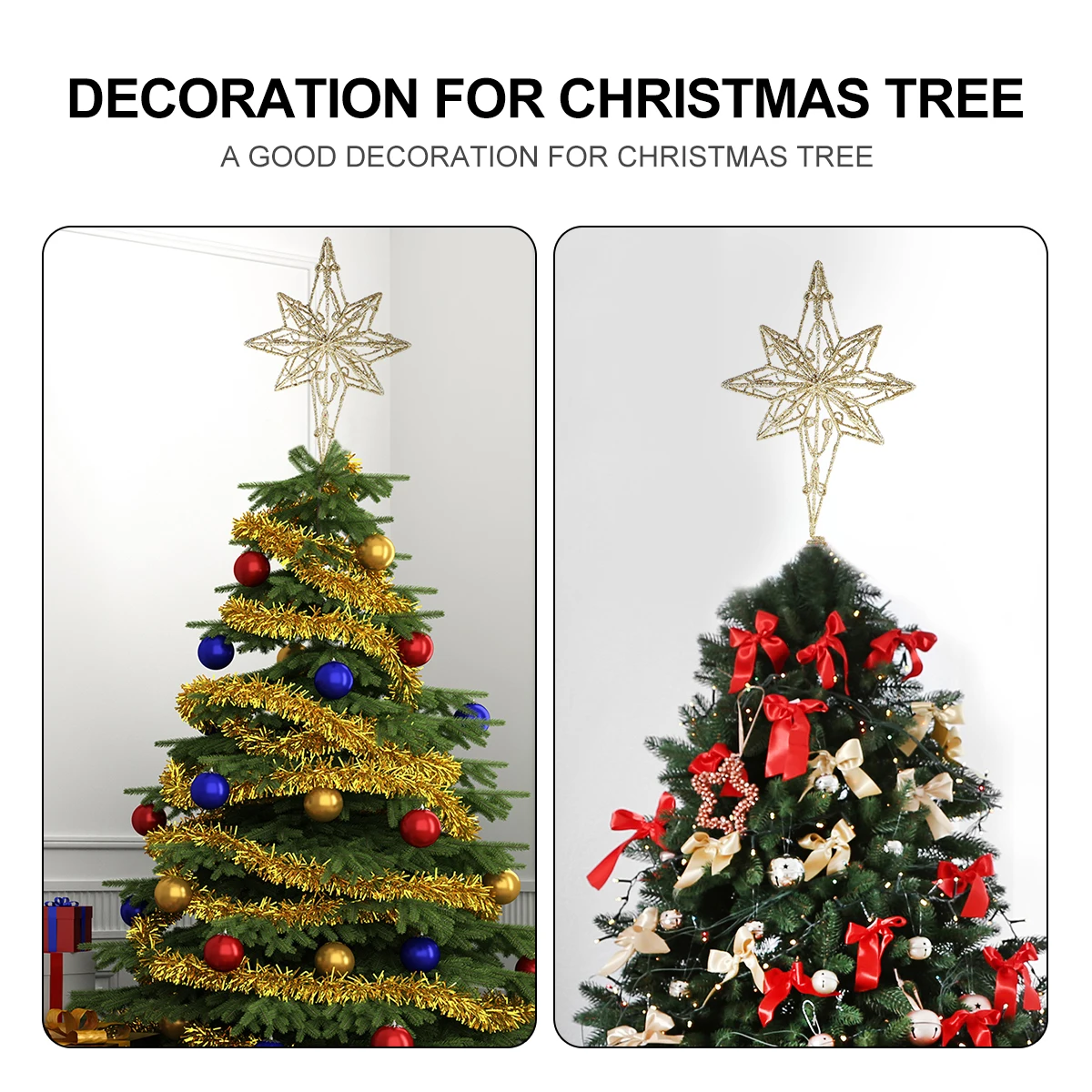 

Metal Star Tree Topper for Christmas Tree Decor No Lights Holiday Wrought Iron Treetop Ornament Festive Home Party DIY