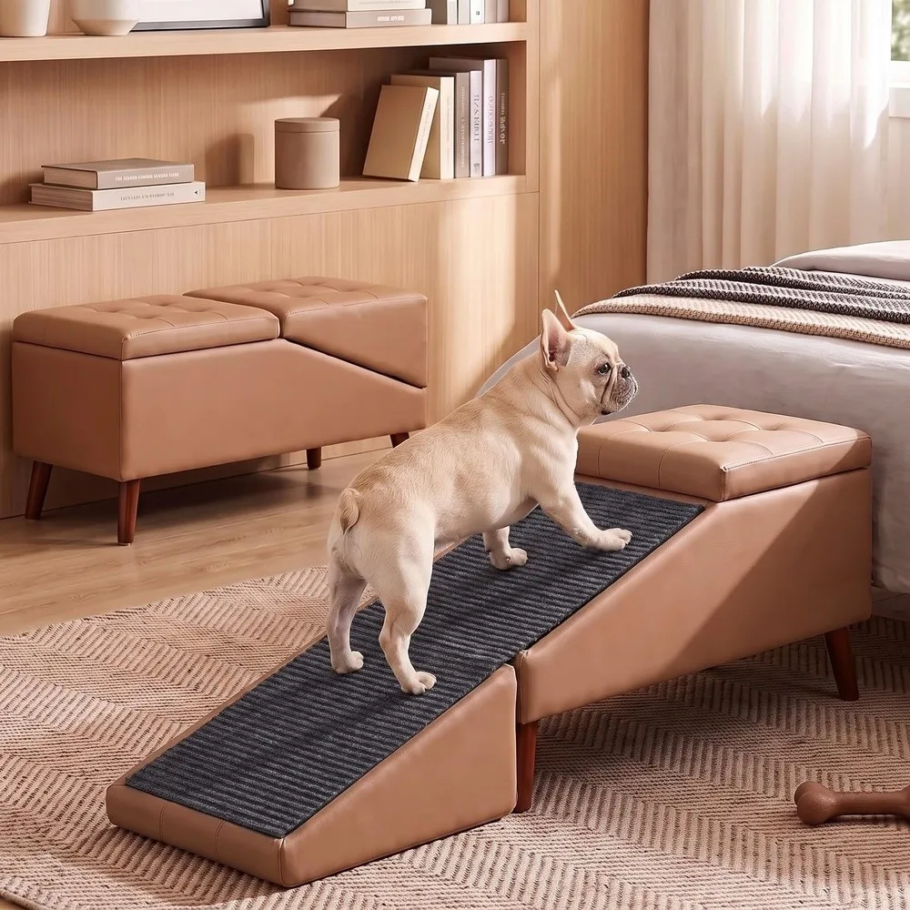 2 in 1 Dog Ramp & Ottoman Foldable Dog Steps for Couch and Bed with Hidden Storage 20.4