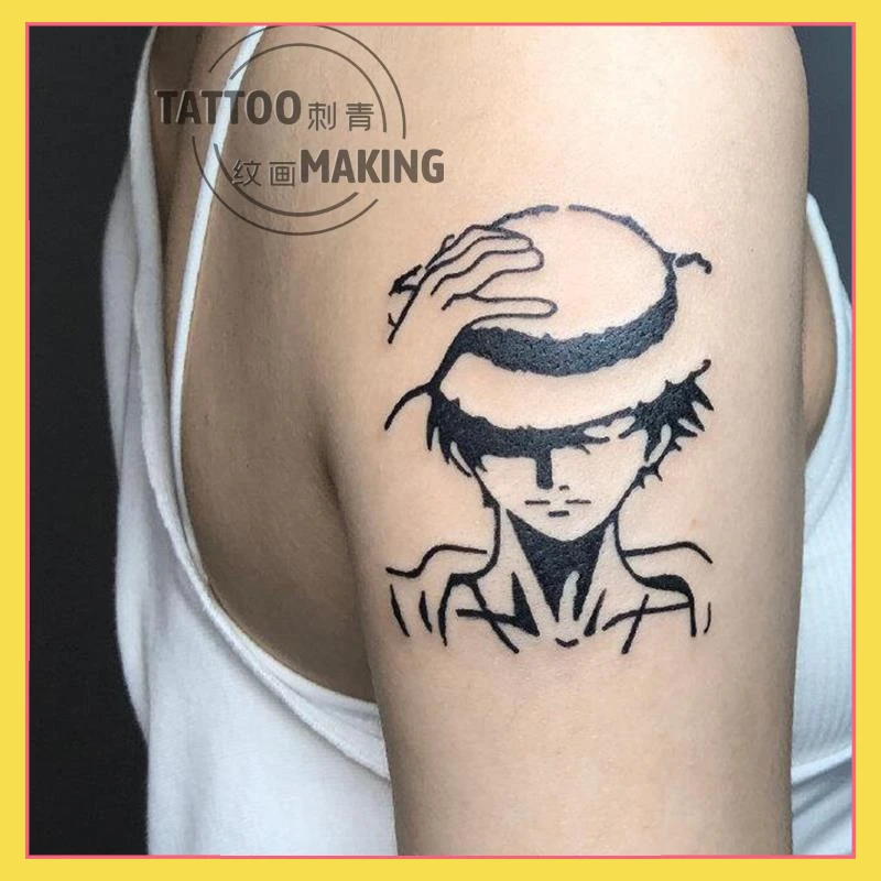 One Piece Straw Hat Luffy Tattoo Patch Dark Waterproof Durable Female Male Trendy Cool Black and White Simulation Tattoo on Arm