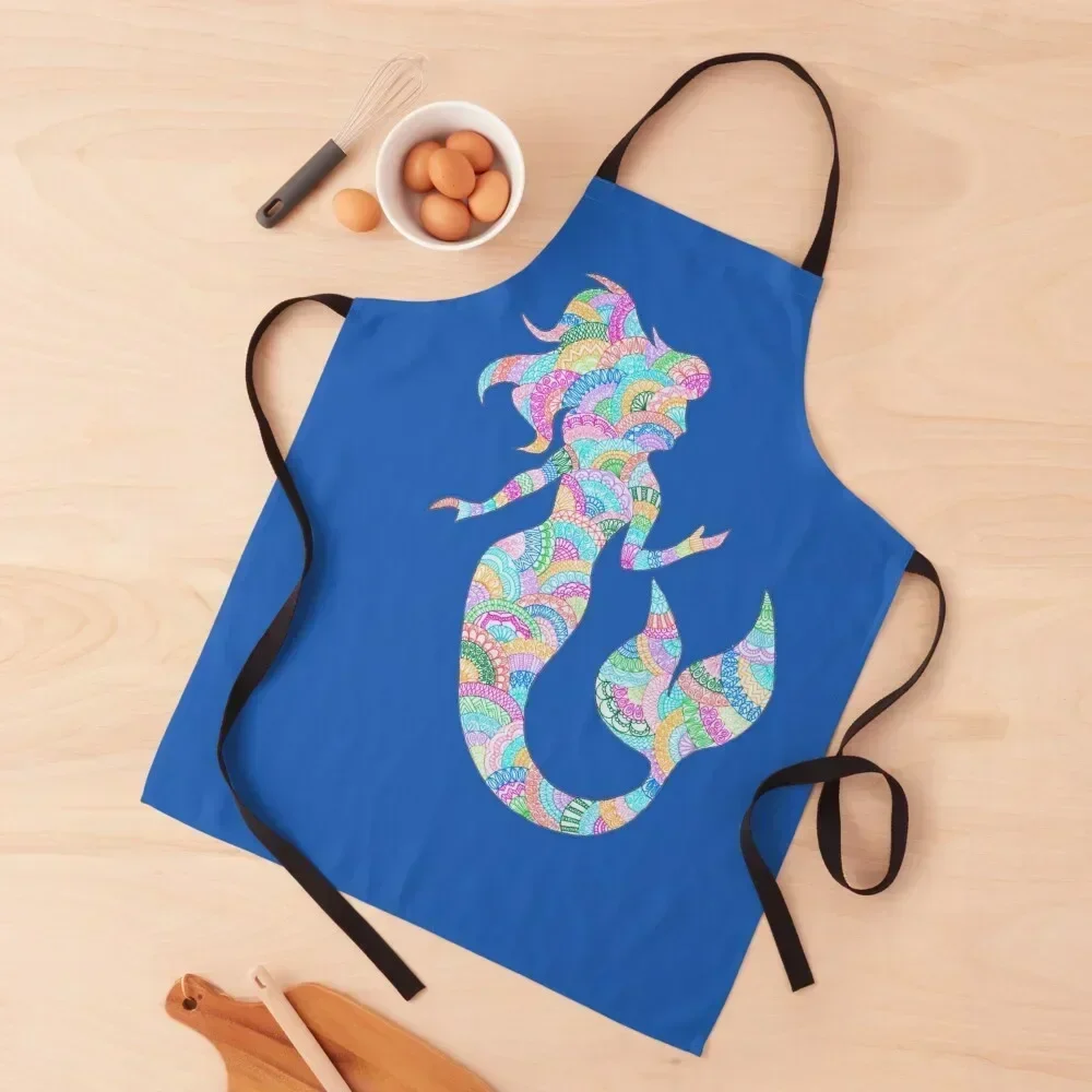

Colourful Mermaid doodle patterns Apron Novelties Kitchen And Home Men's Kitchen for women with pocket Women's Kitchen Apron