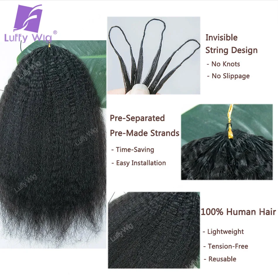 Knotless Crochet Human Hair Extensions Kinky Straight Boho Braids Pre Separated Brazilian Remy Hair With Loop For Black Women