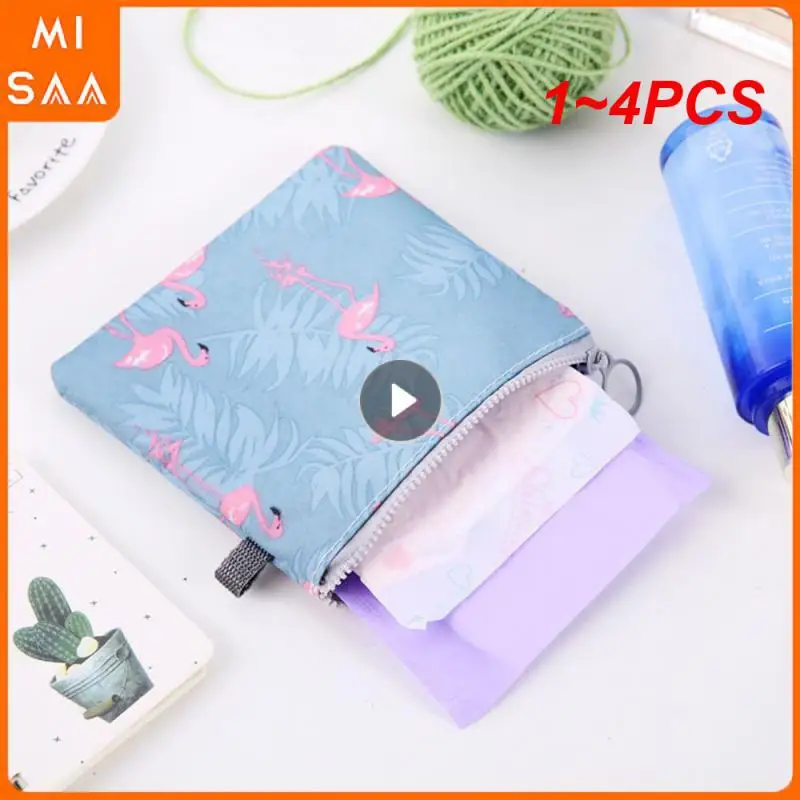 1~4PCS Cosmetic Bag Printed Women Polyester 13x13cm Household Tools Napkin Pouch Cute Animal Storage Tools Towel Pouches Small