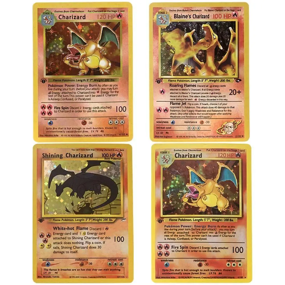 Cartes Flash Pokemon Charizard Rayquaza Rayquaza Pikachu, faites maison de première génération, cartes de Collection de personnages de jeu animé