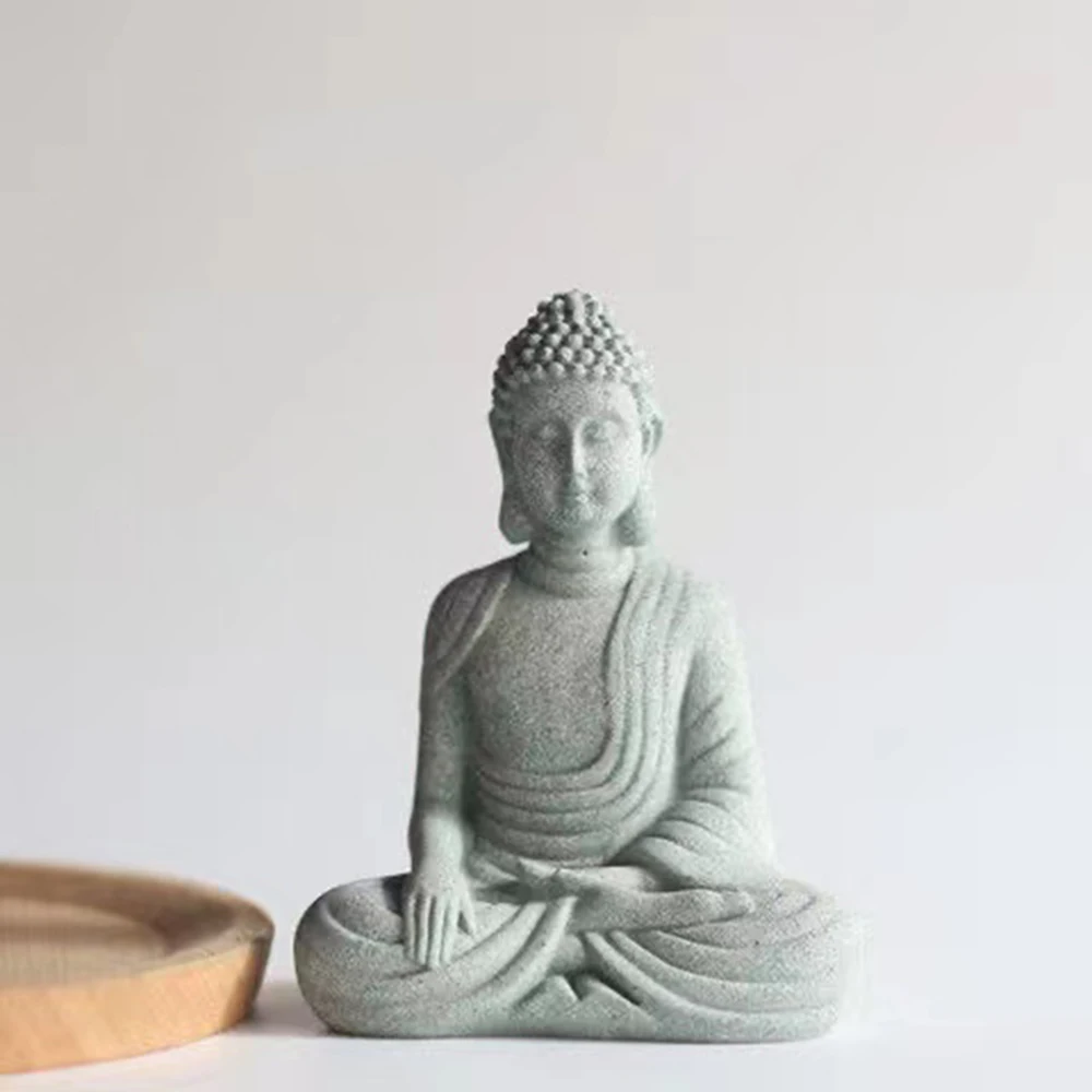 

Buddha Ornament Sandstone Meditation Buddhist Statue Sculpture Lucky Car Figurine Garden Statues Home Feng Shui Decoration Gift