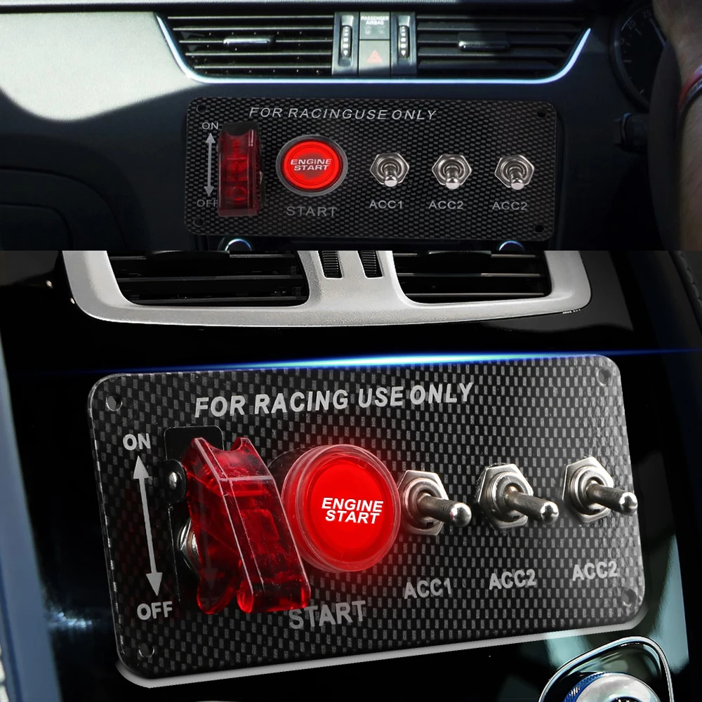 Universal LED Toggle Ignition Switch Panel Engine Start Push Button Set Car Accessory  For 12V Power Speediness & Racing Vehicle