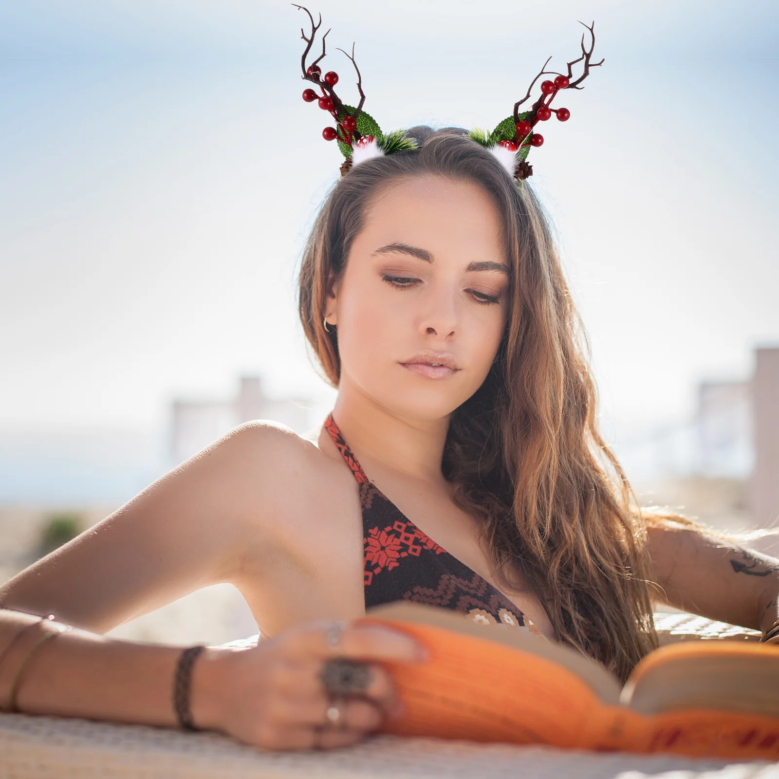 

1 шт., светящаяся повязка для волос с рогами, рождественская повязка для волос, прочная милая повязка на голову, праздничный подарок, милая повязка на голову