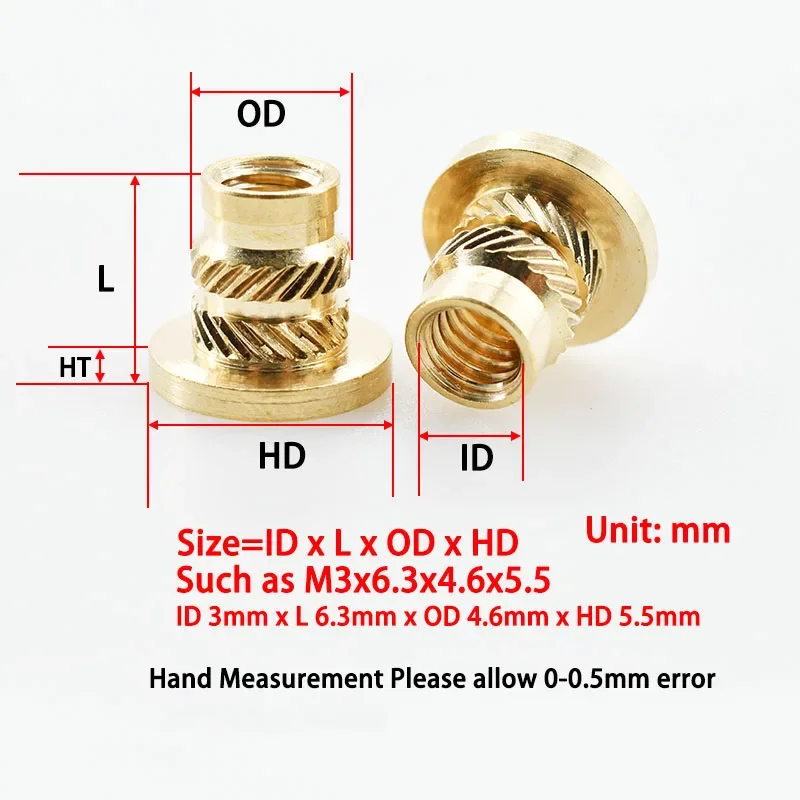 M2 M3 M4 M5 M6 M8 Brass Hot Melt Insert Flange Nut Metric Thread Heat Molding Inject Embedded T-type Nuts Copper Nutsert Knurle