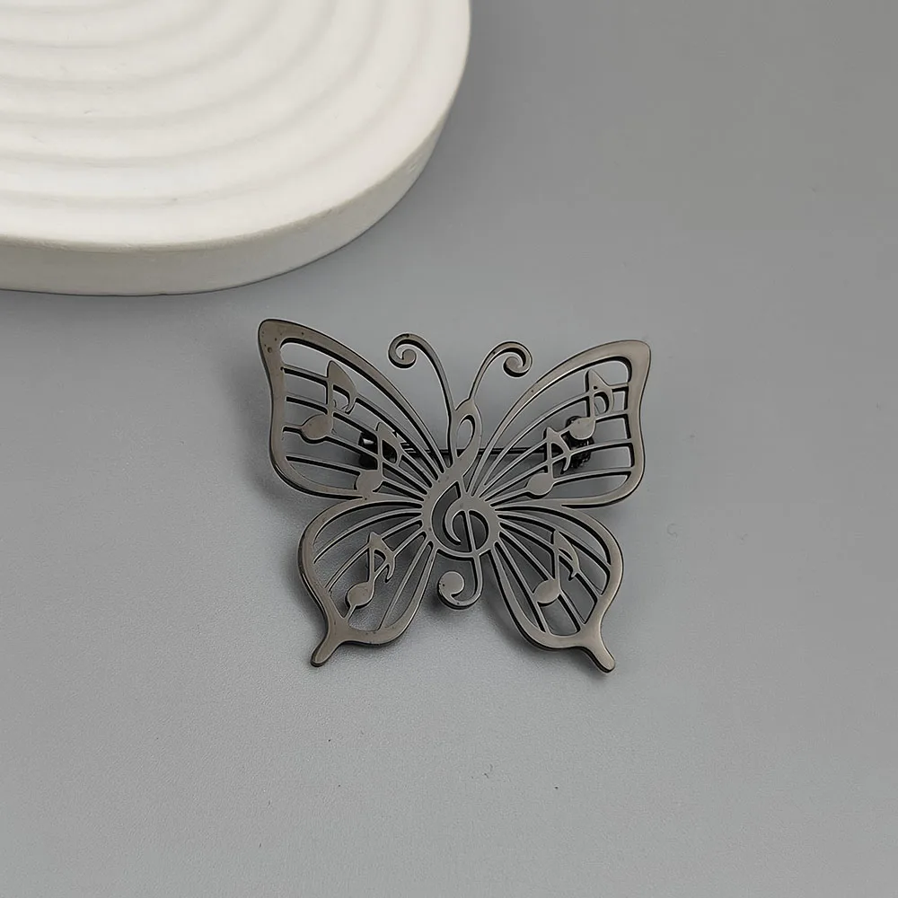 316L Stainless Steel Plated 18K Gold Music Note Butterfly Hollow Brooch Lapel Pin Music Lover Suit Backpack Women Jewelry Gift - view 4