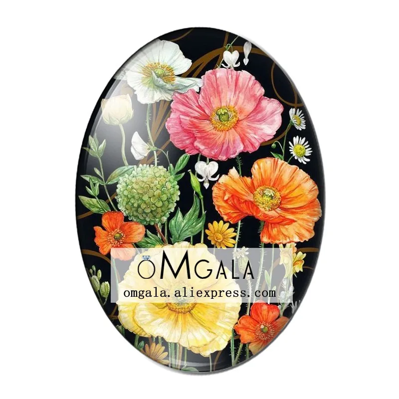 Beauty Vintage Flowers Rose Daisy 10pcs 13x18mm/18x25mm/30x40mm Oval photo glass cabochon demo flat back Making findings