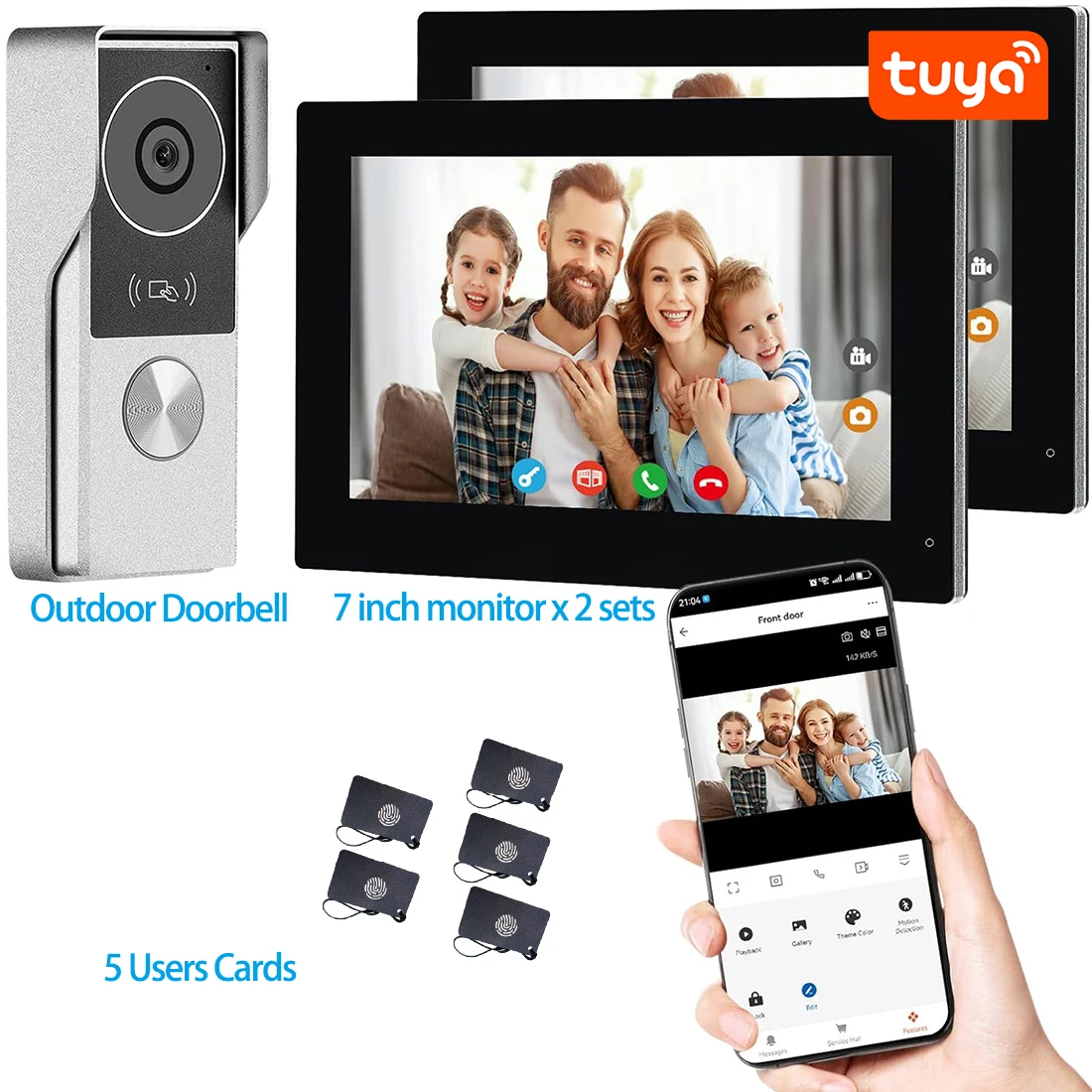 

Wired video intercom system with dual 7-inch touch screen 1080P high definition camera waterproof, suitable for apartments