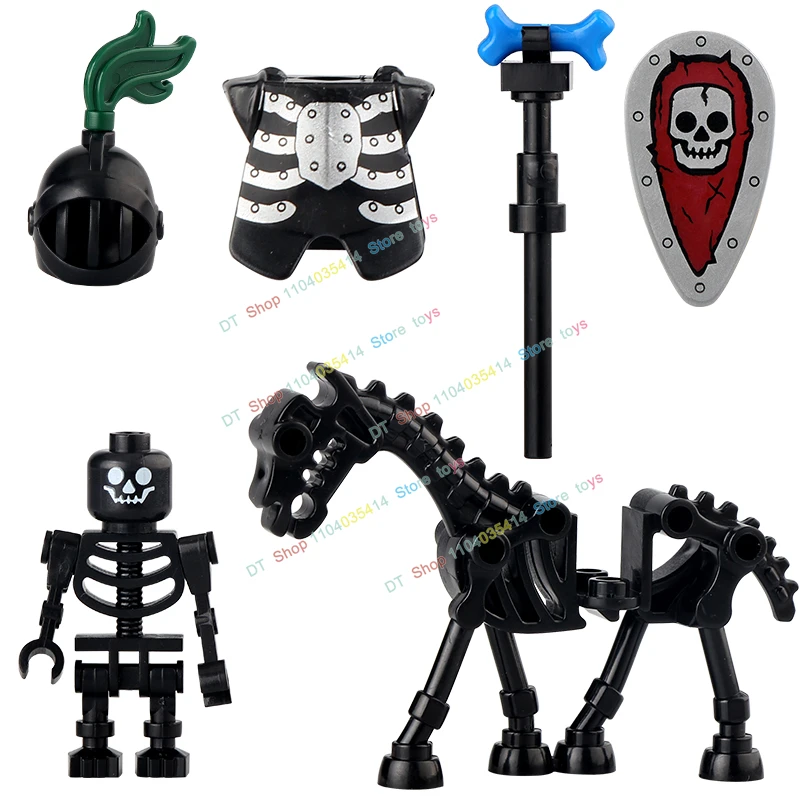 Medieval Knight Skeleton Knight Weapons Shield Spear Armor Building Block bricks Accessories Puzzle Toy Children AX9815-9816