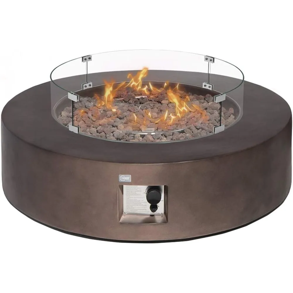 

Outdoor Propane Fire Pit Coffee Table w Dark Bronze 40.5-inch Round Base Patio Heater, 50,000 BTU Stainless Steel Burner