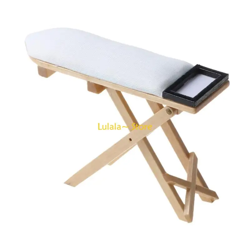 Y4QA มาตราส่วน 1: 12 โต๊ะรีดผ้าเหล็กสำหรับเฟอร์นิเจอร์บ้านตุ๊กตาโต๊ะห้องนอนขนาดเล็ก