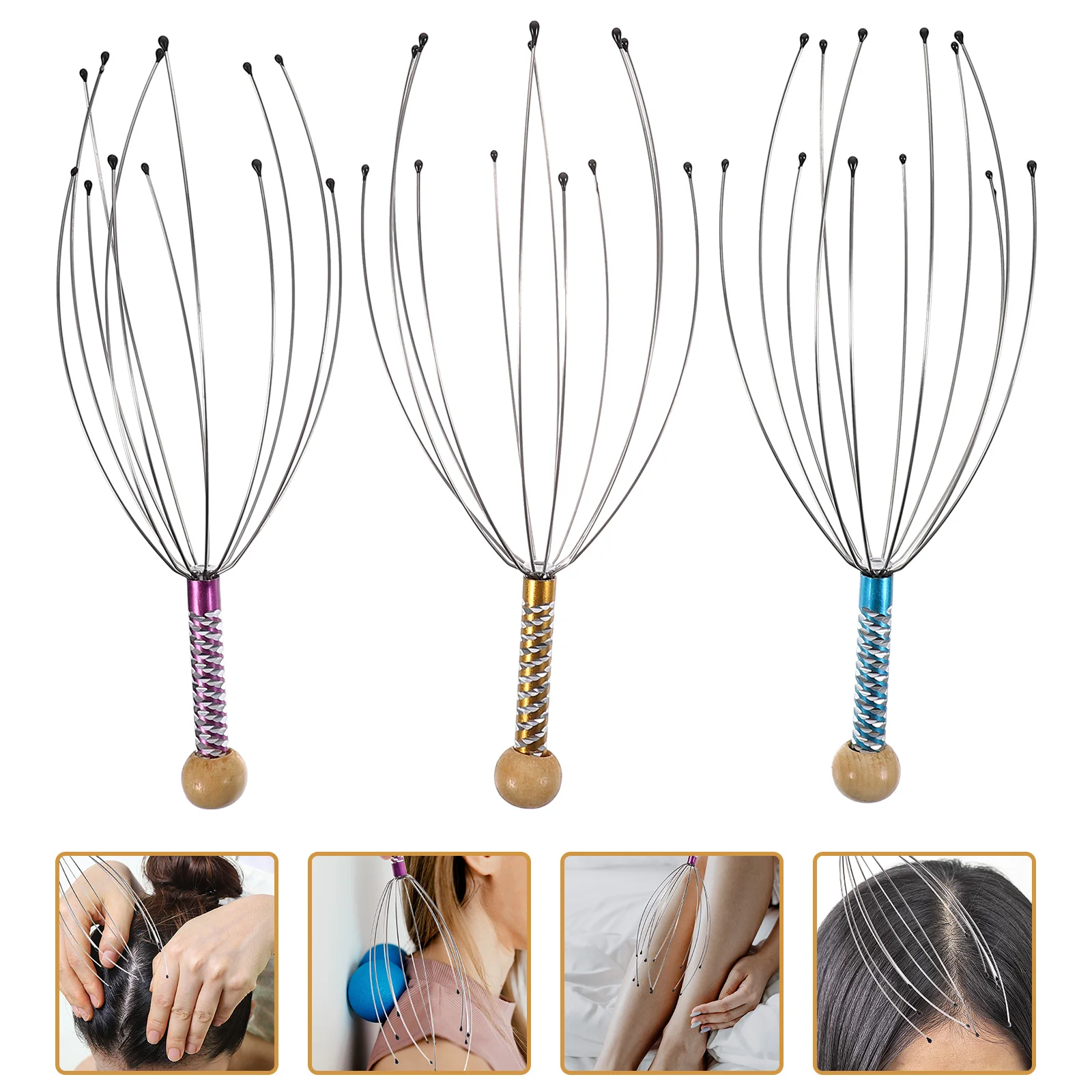 

3 Pcs Head Scratcher Therapeutic Hand Held Scalp Massager Foot Pleasure