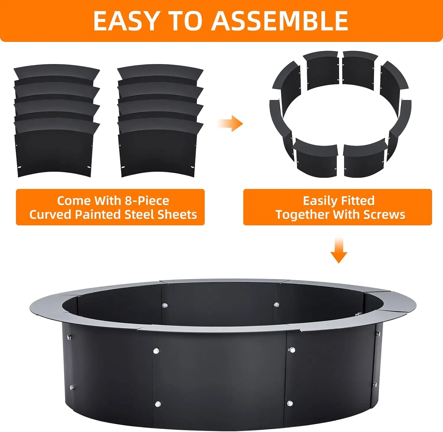 Fire Pit Ring, Fire Ring for Outside, 3.0mm Thick Metal Steel Duty Solid Round Fire Pit Insert, DIY Fire Pit Liner Campfire Ring