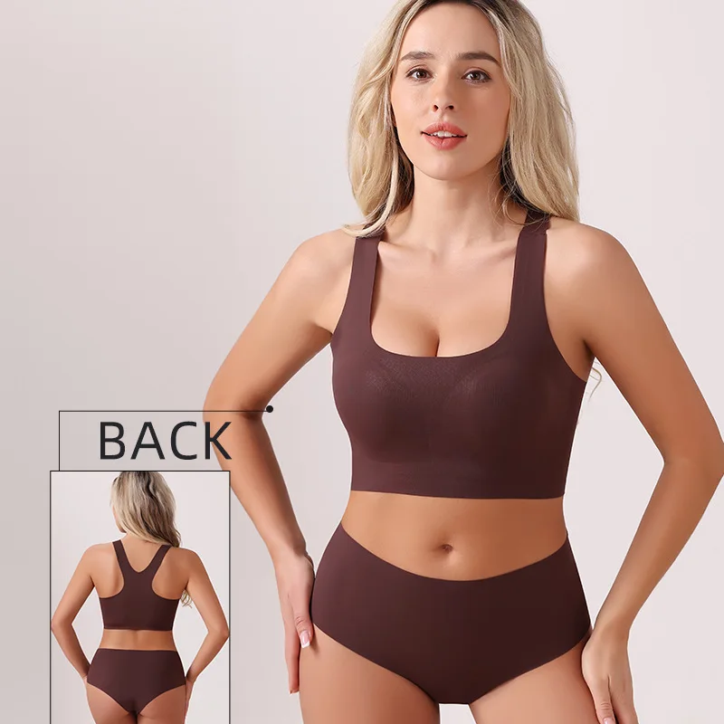 Sports Seamless Wire-free Bra Set Feminine Push-up Beautiful Back Vest Women Lingerie Set Plus Size Sexy Underwear Brief Sets