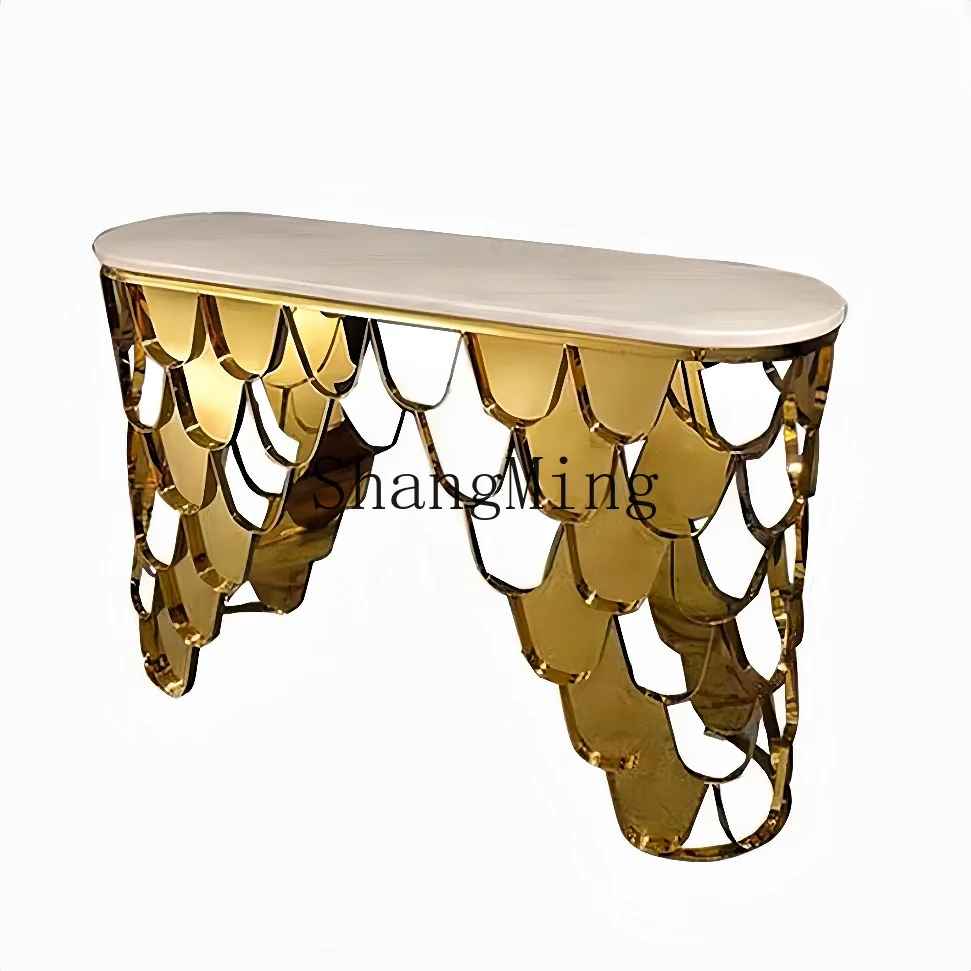 DSA light luxury marble entrance table Entry end view table Modern high-end art stainless steel entrance table