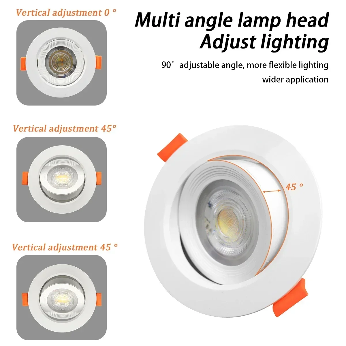 90 ° ângulo ajustável LED Projectores de teto, escurecimento tricolor, Downlight embutido para quarto, casa, Dial Switch, AC 220V, 110V, 8PCs