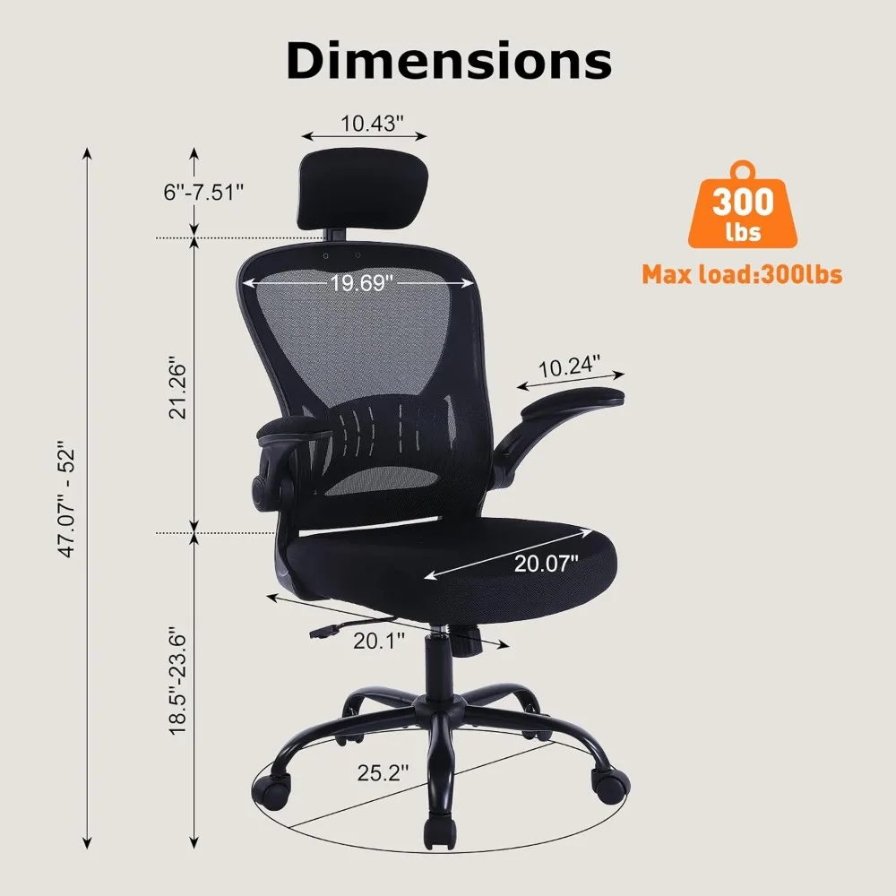 Silla de oficina ergonómica de altura ajustable con ruedas, soporte lumbar, giratoria de malla para uso cómodo en el hogar y la computadora en la oficina