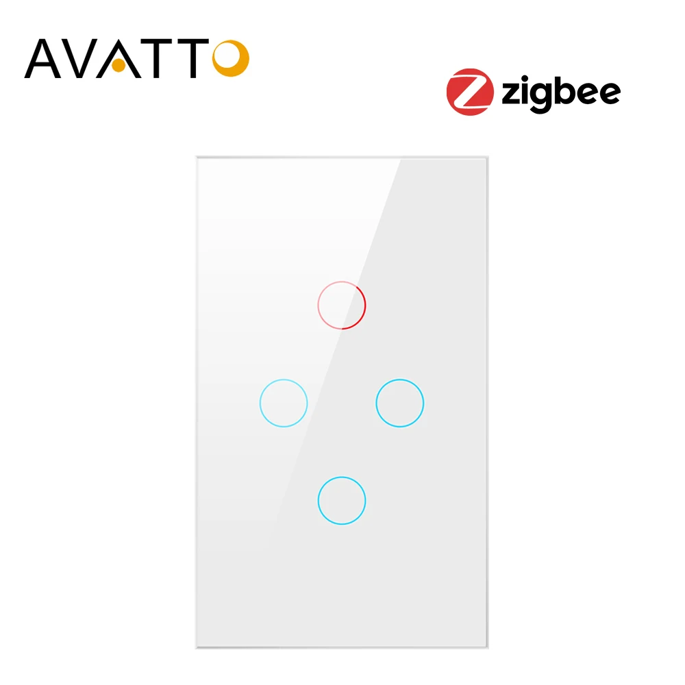 AVATTO Tuya Zigbee Smart Switch No Neutral Wire Required, Smart Home Neutral Wire US 1/2/3 /4 Gang works with Alexa, Google Home