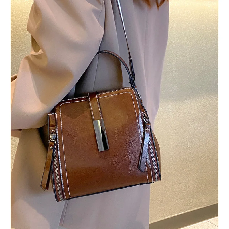 

Women's Shoulder Bag Genuine Leather Zipper Purse Luxury Cowhide Crossbody Bags Female Handbag Hobos Messenger Tote Bag