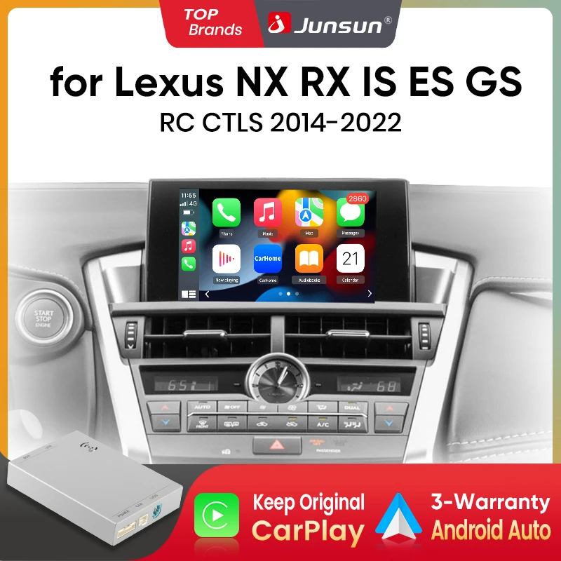 Junsun Adattatore di interfaccia Wireless CarPlay Android Auto per Lexus NX RX IS ES GS RC CT LS 2014-2019 con funzioni AirPlay Mirror Link