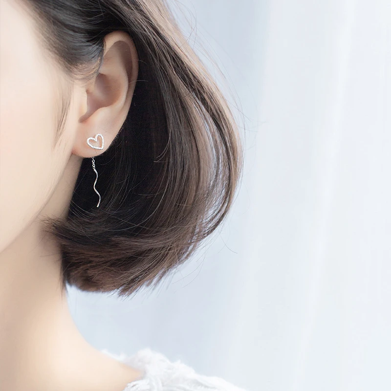 Modian Hot Vintage Frosted Hearts Long Chain Drop Earrings for Women Solid 925 Silver Jewelry Dangle Earring Female Brincos