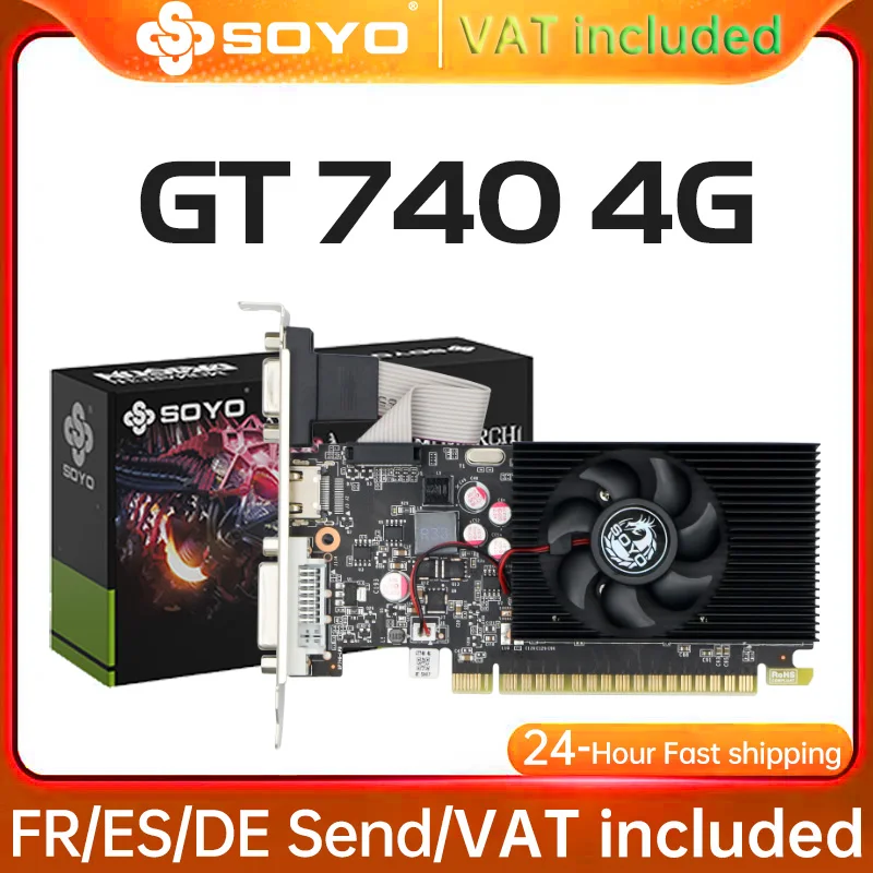 SOYO Graphics Cards NVIDIA GT740 4G GDDR3 128bit Video Card HDMI+DP+DVI For Desktop Gaming Computer Components GPU GT 740