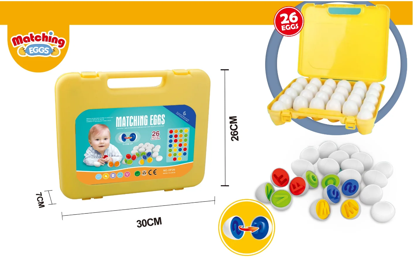 몬테소리 아기용 계란 맞추기 퍼즐, 기하학 맞추기, 계란 색상 알파벳 부활절 계란 교육용 장난감 2