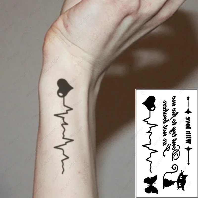 

Temporary Tattoo Stickers Sexy Cardiogram English Alphabet Fake Tatto Waterproof Tatoo Arm Wrist Finger Small Size for Women Men