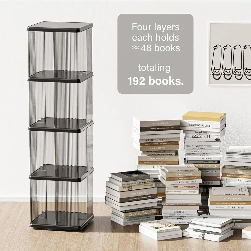 Estantería giratoria de 4 niveles, estantería de esquina pequeña para espacios pequeños, estantería de pie de exhibición 360, Narro de plástico Lazy Susan