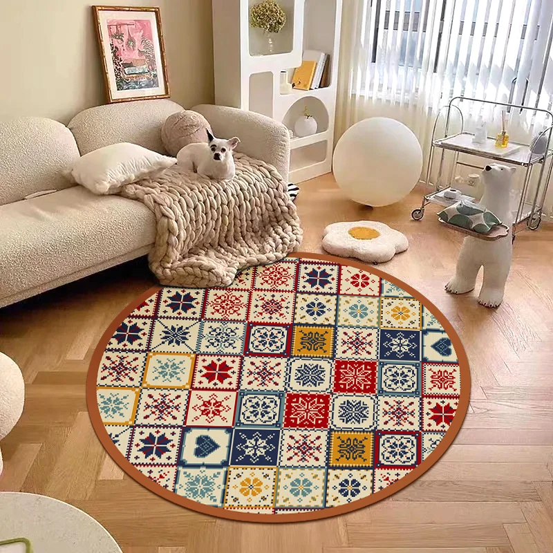 Retro Round Carpet for Bedroom Living Room Rugs Non-slip Bedside Area Rugs Chair Floor Mat Bedroom Carpet Home Decor Tapis