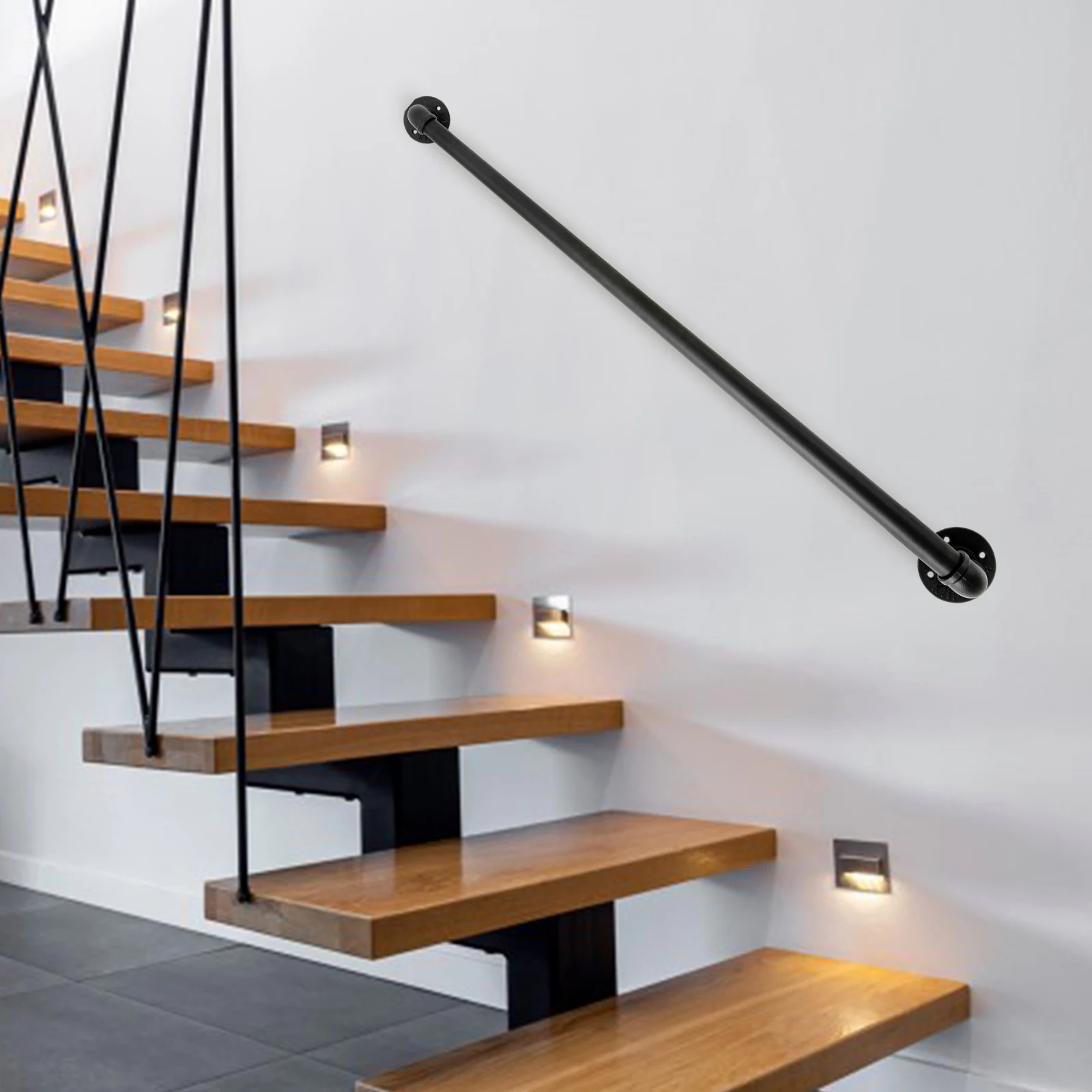 درابزين درج 4 أقدام، درابزين درج معدني، حاجز يدوي صناعي، درابزين درج معدني أسود بطول 1.22 متر/4 قدم، ارتفاع 8 سم/3.15 بوصة #4