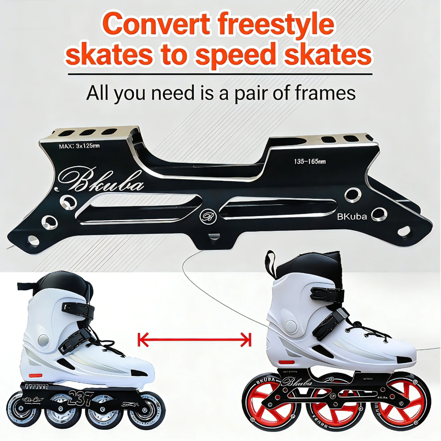 

1 Pair Integrated 3×125mm 3-Wheel Speed Skating Frame | Turns 4-Wheel Slalom Skates into 3-Wheel Speed Skates in Seconds