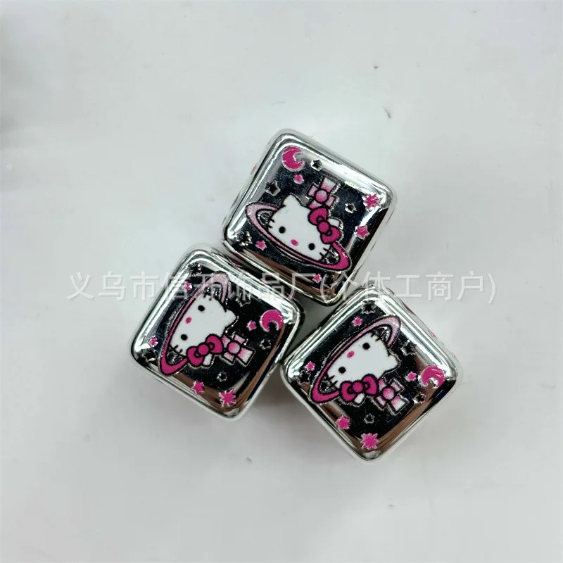 Przez otwór 15mm Hello Kitty drukowanie srebrny kwadratowy koralik długopis Sanrio łańcuszek do telefonu komórkowego luźne koraliki diy ręcznie robione materiały