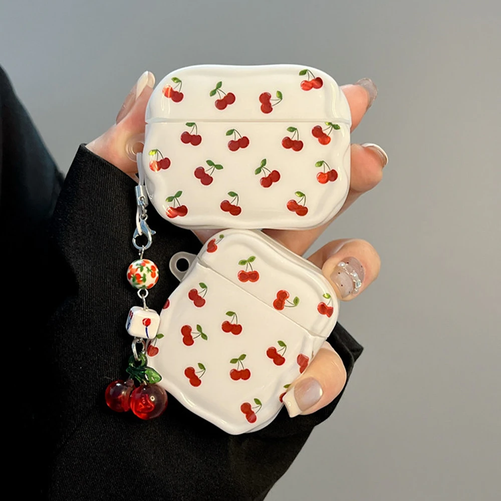 Cute Cherry Decor Glitter Earphone Case for AirPods Pro2, Pro3, Pro with Cherry Charm Protective Case for AirPods 1/2 3 4