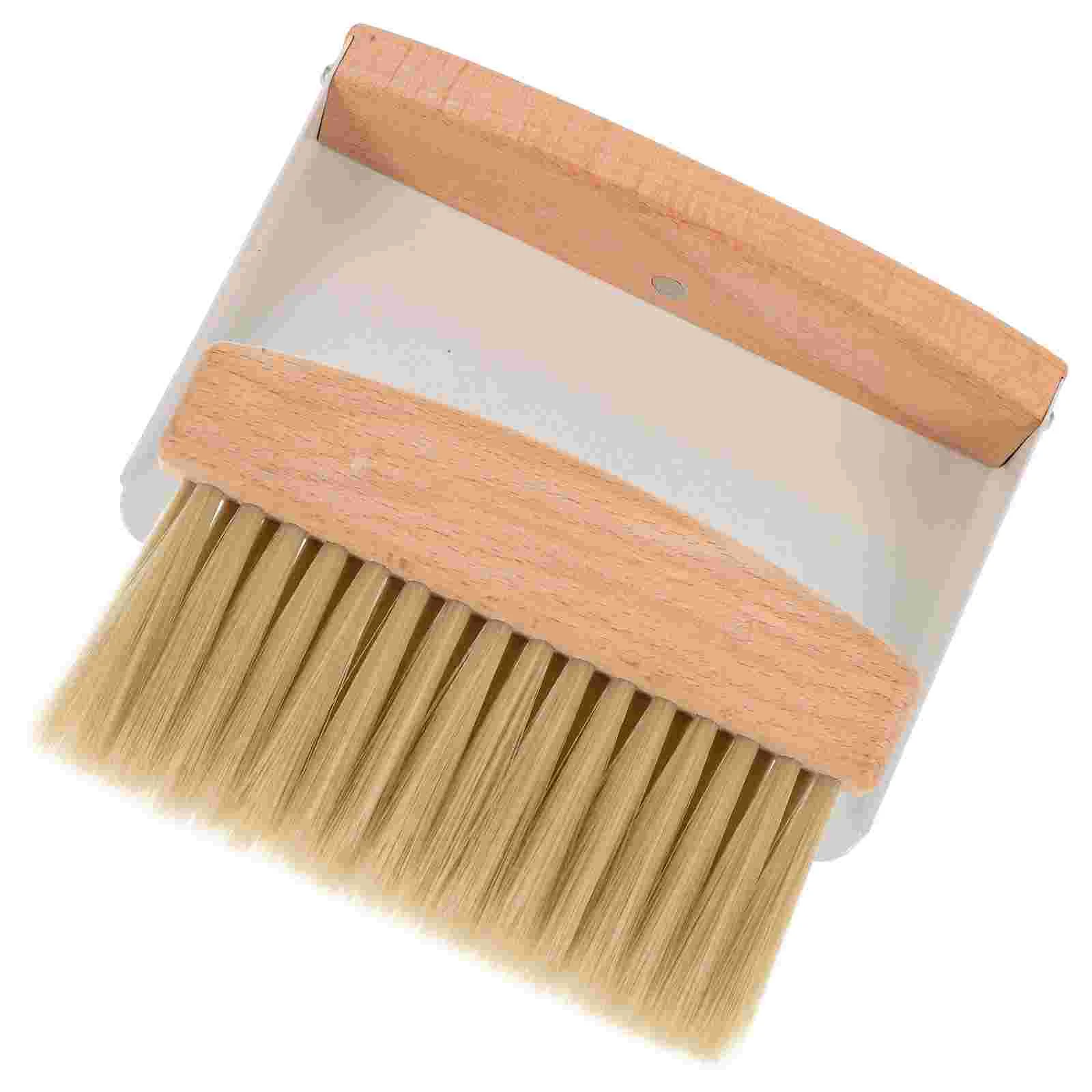 Window Cleaner Mini Dustpan Brush Set Wood Small Metal Pan Natural Table Handy Brush Sweeping Home Kitchen Mini Trash Cans