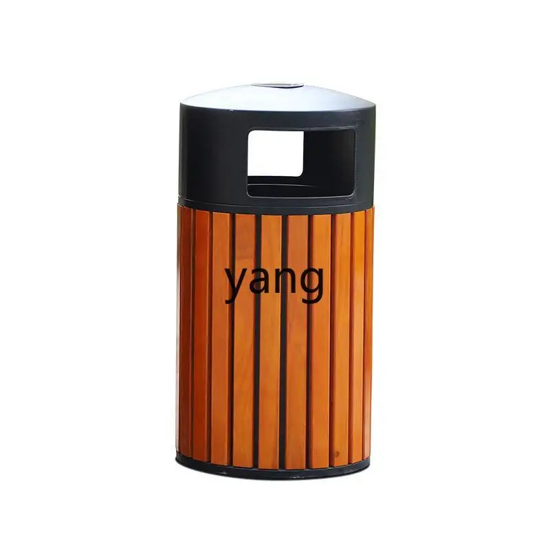 

LTT Scenic Area Trash Can Outdoor Metal Anti-Corrosion Solid Wood Round Bin Park Sanitation Community
