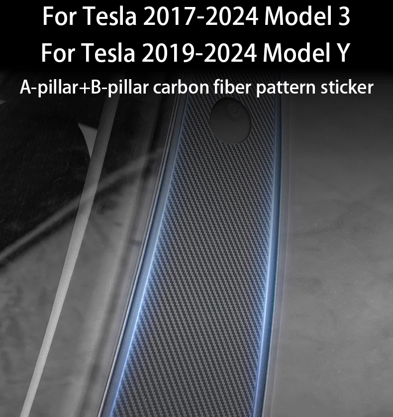 For Tesla 16-24 Model 3/Y Carbon Fiber Pattern Protective Film B-pillar Scratch Proof Car A-pillar Film Retrofitting Accessories
